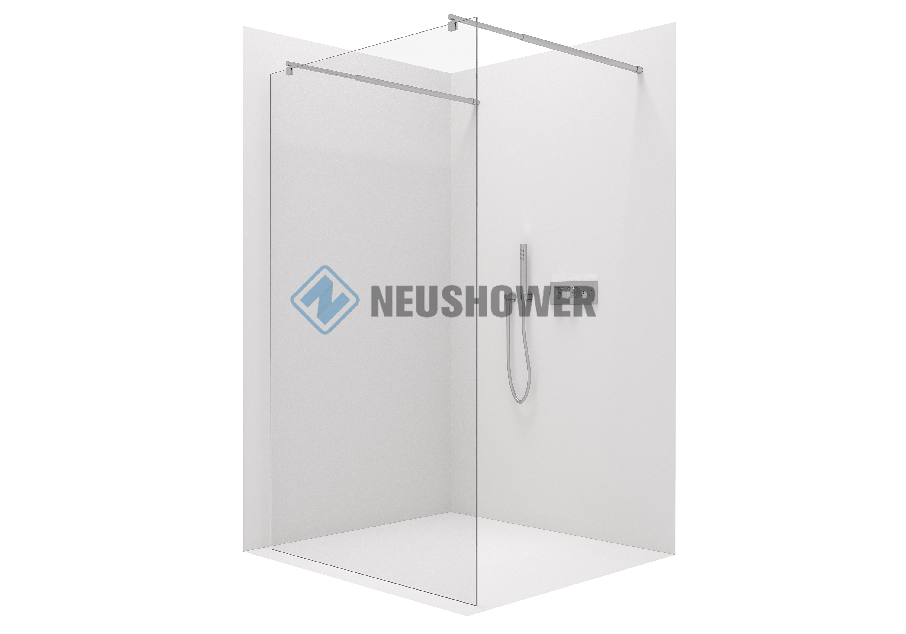 Shower walk in without door DY105 made of genuine nano glass - transparent glass - selectable width shower enclosure