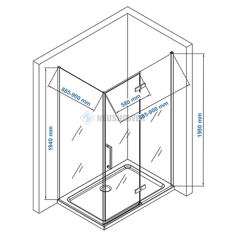 Corner bathroom custom frameless 2 sides shower cubicles shower cabin ...